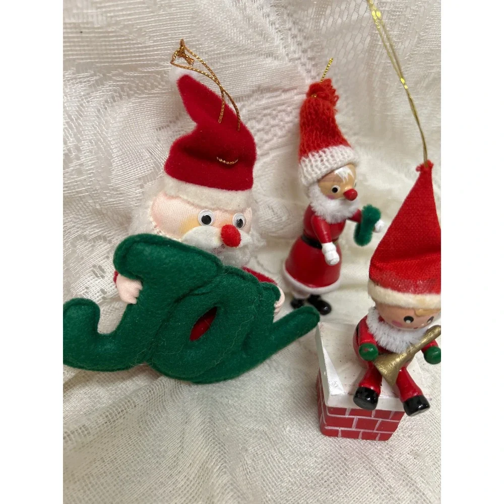 Vintage Christmas Ornaments Lot, Santa, Elf, Joy Decor Holiday Decoration 1980's